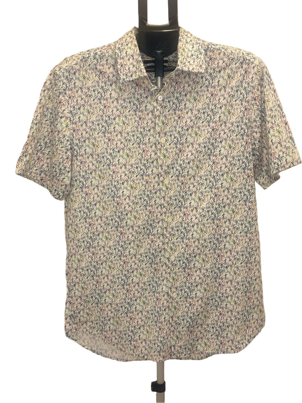 Bugatchi Blue White Bird Print Short Sleeve Button Up Shirt Comfort Stretch L